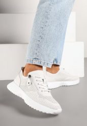 Białe Sneakersy Skórzane Ozdobione Suwakiem Ivelami. Białe obuwie sportowe casual damskie Renee, z jeansu. Za 159.99 zł.