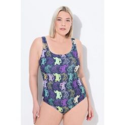 Damskie Kostium kąpielowy tygrysi wzór bez miękkich miseczek okrągły dekolt. Niebieskie stroje jednoczęściowe Ulla Popken, bez wzorów, z elastanu. Za 199.99 zł.
