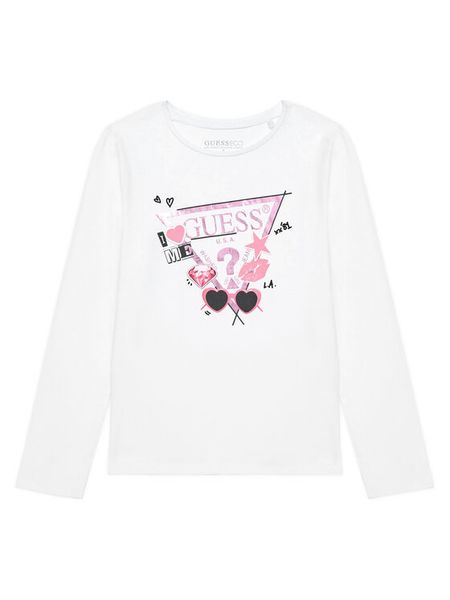 Guess Bluzka J5YI01 K6YW4 Biały Regular Fit. Białe bluzki i koszule dziewczęce Guess, z aplikacjami, z bawełny, bez kołnierzyka, bez ramiączek. Za 59.99 zł.