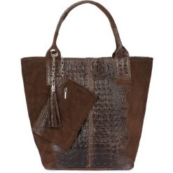 Shopperka skórzana VERA PELLE L94 c. brązowa. Brązowe shopper bag bez wzorów, ze skóry, bez dodatków. Za 230.99 zł.