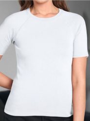Koszulka - biały. Białe koszulki damskie Sinsay, l, bez wzorów, z bawełny, bez kołnierzyka, bez ramiączek. W wyprzedaży za 7.99 zł.