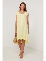 Lin Passion Lniana sukienka w kolorze żółtym rozmiar: 40/42. Żółte sukienki damskie Lin Passion, bez wzorów, ze lnu, klasyczne, bez ramiączek. Za 152.99 zł.