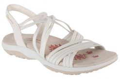 Sandały damskie, Reggae Slim - Sunnyside. Białe sandały damskie Skechers, bez wzorów, z materiału, bez obcasa, bez zapięcia. Za 249.99 zł.