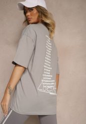 Szara Koszulka o Fasonie T-shirt z Napisami Na Plecach i na Przodzie Seninora. Szare bluzki damskie Renee, l, bez wzorów, z jeansu, bez kołnierzyka. Za 39.99 zł.