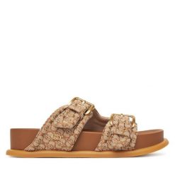 Klapki Liu Jo. Brązowe klapki damskie Liu Jo, bez wzorów, bez obcasa, bez zapięcia. Za 359.99 zł.
