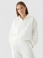 4F Bluza crop top rozpinana bez kaptura damska - biała L. Białe bluzy damskie 4F, l, bez wzorów, z bawełny, bez kaptura. W wyprzedaży za 79.99 zł.