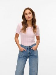 Vero Moda Koszulka w kolorze jasnoróżowym rozmiar: L. Różowe bluzki damskie Vero Moda, l, bez wzorów, z bawełny, bez kołnierzyka, bez ramiączek. Za 65.85 zł.