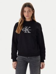 Calvin Klein Jeans Bluza Foil Monologo LV047E825G Czarny Regular Fit. Czarne bluzy damskie Calvin Klein Jeans, l, bez wzorów, z bawełny, bez kaptura. Za 369.99 zł.