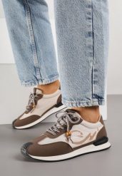 Brązowe Sneakersy z Geometrycznym Wzorem Prisnore. Brązowe obuwie sportowe damskie Born2be, z jeansu, bez zapięcia. Za 99.99 zł.