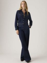 Levi's Kombinezon dżinsowy w kolorze granatowym rozmiar: S. Niebieskie kombinezony damskie Levi's, s, bez wzorów, z bawełny, bez kołnierzyka, bez ramiączek. Za 223.45 zł.