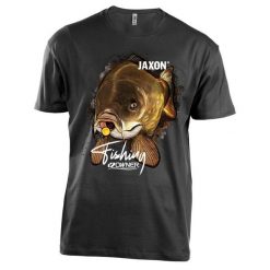 Koszulka wędkarska Jaxon Nature Karp. Czarne bluzki damskie JAXON, s, bez wzorów, bez kołnierzyka, bez ramiączek. Za 69.99 zł.