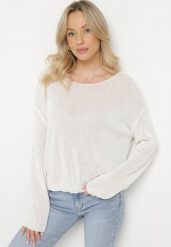 Jasnobeżowy Cienki Ażurowy Sweter Wiskozowy Sanivea. Brązowe swetry klasyczne damskie Born2be, m, z jeansu, bez kołnierzyka. Za 109.99 zł.