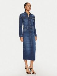 Liu Jo Sukienka jeansowa UF4146 D4811 78525 Niebieski Slim Fit. Niebieskie sukienki damskie Liu Jo, bez wzorów, z bawełny, bez ramiączek. Za 499.99 zł.
