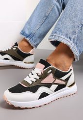 Czarno-Białe Sznurowane Sneakersy na Płaskiej Podeszwie Salisa. Czarne obuwie sportowe damskie Renee, z jeansu, bez zapięcia. Za 69.99 zł.