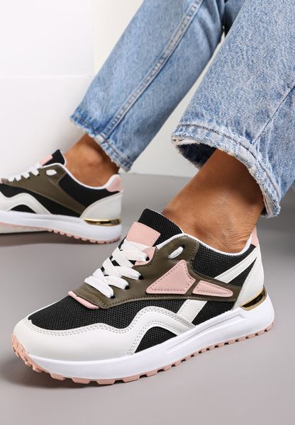 Czarno-Białe Sznurowane Sneakersy na Płaskiej Podeszwie Salisa. Czarne obuwie sportowe damskie Renee, z jeansu, bez zapięcia. Za 69.99 zł.