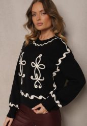 Czarny Sweter z Wiskozą i Geometrycznym Wzorem Senallin. Czarne swetry klasyczne damskie Renee, uniwersalny, z jeansu, bez kołnierzyka. Za 119.99 zł.