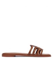 Tommy Hilfiger Klapki Th Script Flat Mule Lth FW0FW09368 Brązowy. Brązowe klapki damskie Tommy Hilfiger, bez wzorów, ze skóry, bez obcasa, bez zapięcia. Za 409.99 zł.
