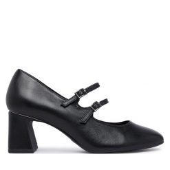 Półbuty Tamaris. Czarne czółenka damskie Tamaris, bez wzorów, bez obcasa, na obcasie. Za 394.99 zł.