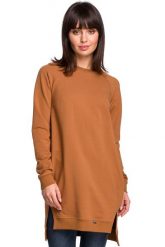 Karmelowa Długa Nierozpinana Bluza z Rozporkami. Brązowe bluzy damskie MOE, l, bez wzorów, z bawełny, bez kaptura. Za 249.90 zł.