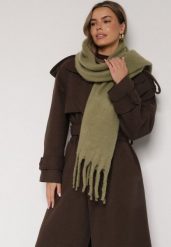 Ciemnobeżowy Szalik z Ozdobnymi Frędzlami Esariana. Brązowe szaliki damskie Born2be, bez wzorów. Za 49.99 zł.