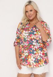 Różowo-Niebieska Koszula w Akwarelowe Kwiatki z Dekoltem na Guziki Smexina. Czerwone koszule damskie Born2be, xl, bez wzorów, bez kołnierzyka, bez ramiączek. Za 74.99 zł.