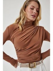 Happiness Istanbul Bluzka w kolorze jasnobrązowym rozmiar: 36. Brązowe bluzki damskie Happiness Istanbul, bez wzorów, bez kołnierzyka, bez ramiączek. Za 78.10 zł.