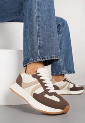 Brązowe Sneakersy Ozdobione Paskami Florgisse. Brązowe obuwie sportowe damskie Born2be, z jeansu, bez zapięcia, trekkingowe. Za 99.99 zł.