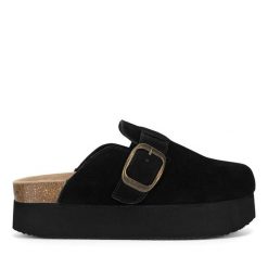 Klapki Badura. Czarne klapki damskie Badura, bez wzorów, bez obcasa, bez zapięcia. Za 119.99 zł.