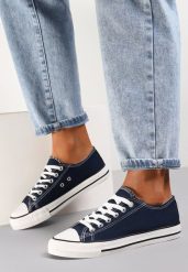 Granatowe Trampki Lakellet. Niebieskie trampki damskie Renee, bez wzorów, z gumy, przed kostkę, bez zapięcia. Za 54.99 zł.