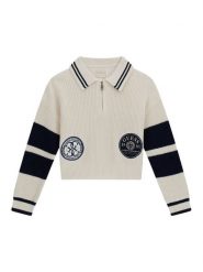 Guess Sweter J6YR03 Z0833 Kremowy Regular Fit. Białe swetry dziewczęce Guess, z aplikacjami, z bawełny, bez kołnierzyka, bez ramiączek. Za 264.99 zł.