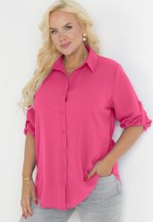 Fuksjowa Koszula z Podpinanymi Rękawami Jalema. Czerwone koszule damskie Born2be, xl, bez wzorów, bez kołnierzyka, bez ramiączek. Za 59.99 zł.