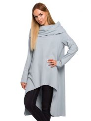 Made of emotion Tunika w kolorze jasnoszarym rozmiar: S/M. Szare tuniki damskie Made Of Emotion, m, bez wzorów, z bawełny, z asymetrycznym kołnierzem, bez ramiączek. Za 144.24 zł.