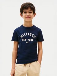 Tommy Hilfiger T-Shirt Curved Graphic KB0KB09800 Granatowy Regular Fit. Niebieskie t-shirty i koszulki chłopięce Tommy Hilfiger, bez wzorów, z bawełny, bez kołnierzyka, bez ramiączek. Za 109.99 zł.