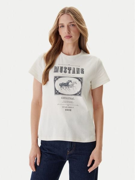 Mustang T-Shirt Rosewood 1016758 Écru Regular Fit. T-shirty damskie Mustang, s, bez wzorów, z bawełny, bez kołnierzyka. Za 99.99 zł.