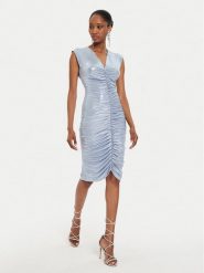 NORMA KAMALI Sukienka koktajlowa ST2243LMD80813 Niebieski Slim Fit. Niebieskie sukienki damskie Norma Kamali, bez wzorów, z syntetyku, wizytowe, bez ramiączek. Za 579.99 zł.