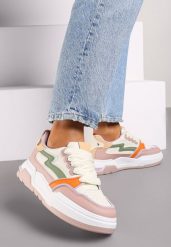 Różowe Sneakersy z Przeszyciami i Grubą Podeszwą Berinela. Brązowe obuwie sportowe damskie Renee, z materiału, bez zapięcia. Za 89.99 zł.