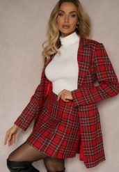 Czerwona Plisowana Spódnica z Wiskozą w Kratę Semarith. Czerwone spódnice damskie Renee, na co dzień, s, bez wzorów, z dzianiny, eleganckie, mini. Za 79.99 zł.