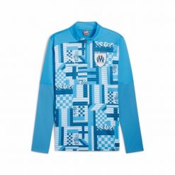 Bluza treningowa z zamkiem błyskawicznym 1/4 OM Prematch 2024/25. Niebieskie bluzy damskie Puma, bez wzorów, bez kaptura. W wyprzedaży za 259.00 zł.