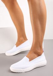 Białe Tenisówki na Płaskiej Podeszwie z Okrągłymi Noskami i Przeszyciami Alesir. Białe obuwie sportowe damskie Renee, bez zapięcia, tenisowe. Za 39.99 zł.