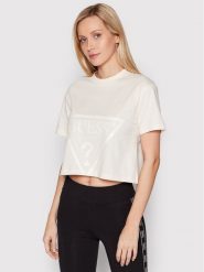 Guess T-Shirt V2YI06 K8HM0 Beżowy Regular Fit. Brązowe t-shirty damskie Guess, l, z aplikacjami, z bawełny, bez kołnierzyka. Za 99.99 zł.