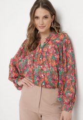 Różowo-Zielona Koszula z Transparentnego Materiału w Kwiaty Nomerttia. Czerwone koszule damskie Born2be, l, bez wzorów, bez kołnierzyka, bez ramiączek. Za 119.99 zł.