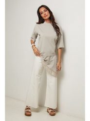 Le Monde du Lin Tunika w kolorze szarobrązowym rozmiar: 34/36. Brązowe tuniki damskie Le Monde du Lin, bez wzorów, z bawełny, z asymetrycznym kołnierzem, bez ramiączek. Za 100.99 zł.