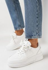 Białe Sneakersy na Platformie z Szerokimi Sznurówkami Ferinal. Białe obuwie sportowe damskie Born2be, przed kostkę, bez zapięcia. Za 84.99 zł.