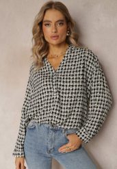 Czarno-Biała Wiskozowa Bluzka Zapinana na Guziki przy Dekolcie Bricca. Czarne bluzki damskie Renee, xl, bez wzorów, z wiskozy, bez kołnierzyka, bez ramiączek. Za 19.99 zł.