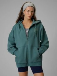 Bluza dresowa loose z kapturem damska 4F 4FRSS26TSWSF2838. Zielone bluzy damskie 4F, s, bez wzorów, z bawełny, z kapturem. Za 160.99 zł.