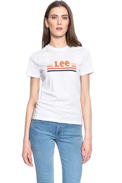 DAMSKI T-SHIRT LEE ESSENTIAL SLIM TEE BRIGHT WHITE L41HEPLJ 112108962. Białe t-shirty damskie Lee, l, bez wzorów, bez kołnierzyka. Za 69.99 zł.