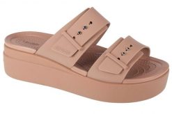 Klapki damskie Crocs Brooklyn Low Wedge. Brązowe klapki damskie Crocs, bez wzorów, z materiału, bez obcasa, na koturnie, bez zapięcia. Za 213.70 zł.