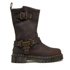 Botki Dr. Martens. Brązowe botki damskie Dr Martens, bez obcasa, na płaskiej podeszwie, bez zapięcia. Za 659.99 zł.
