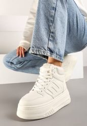Beżowe Sneakersy na Platformie Mocno Ocieplane Futerkiem Lealwen. Brązowe obuwie sportowe damskie Renee, z jeansu, bez zapięcia. Za 129.99 zł.