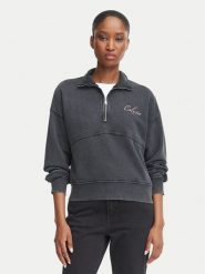 Calvin Klein Jeans Bluza LV047H239G Czarny Regular Fit. Czarne bluzy damskie Calvin Klein Jeans, xs, bez wzorów, z bawełny, bez kaptura. Za 489.99 zł.